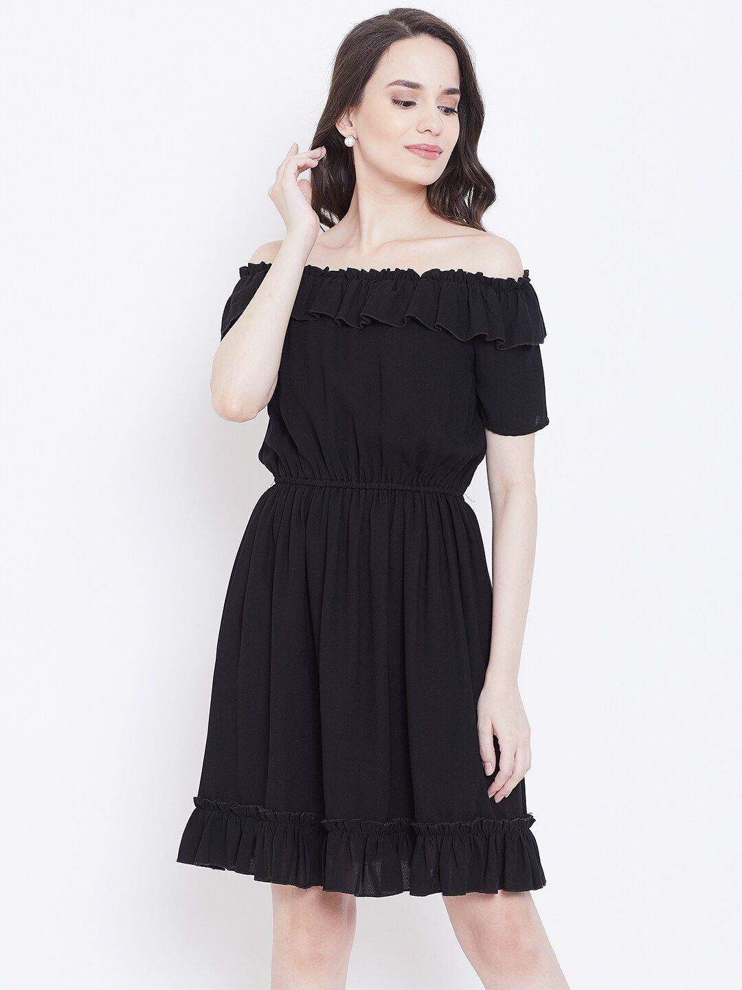 dodo & moa black off-shoulder crepe dress