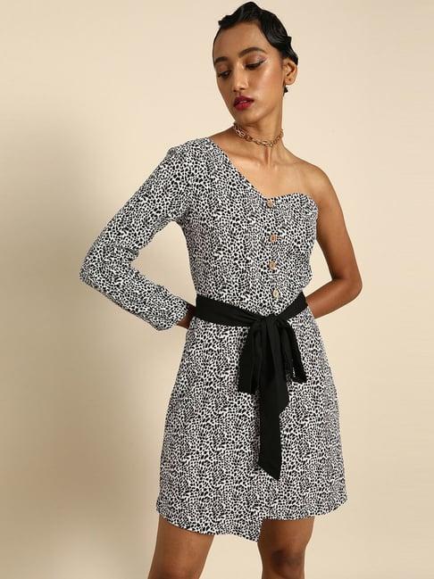 dodo & moa black printed one-shoulder dress