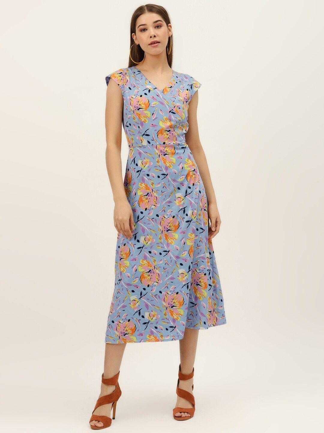 dodo & moa blue floral a-line midi dress