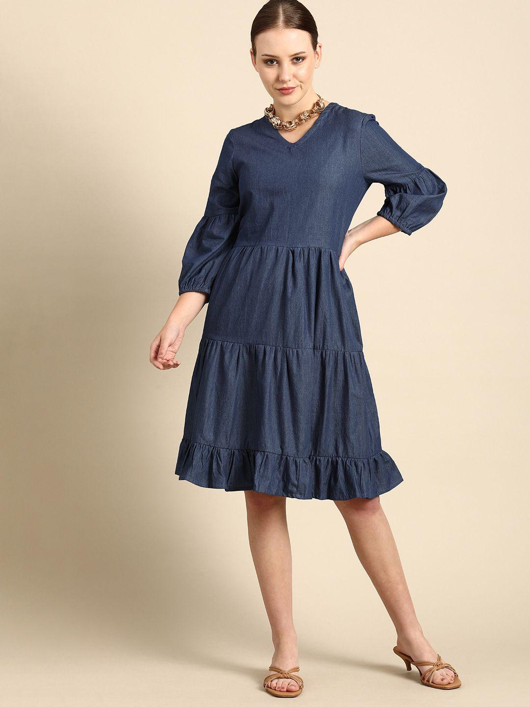 dodo & moa blue tiered denim dress