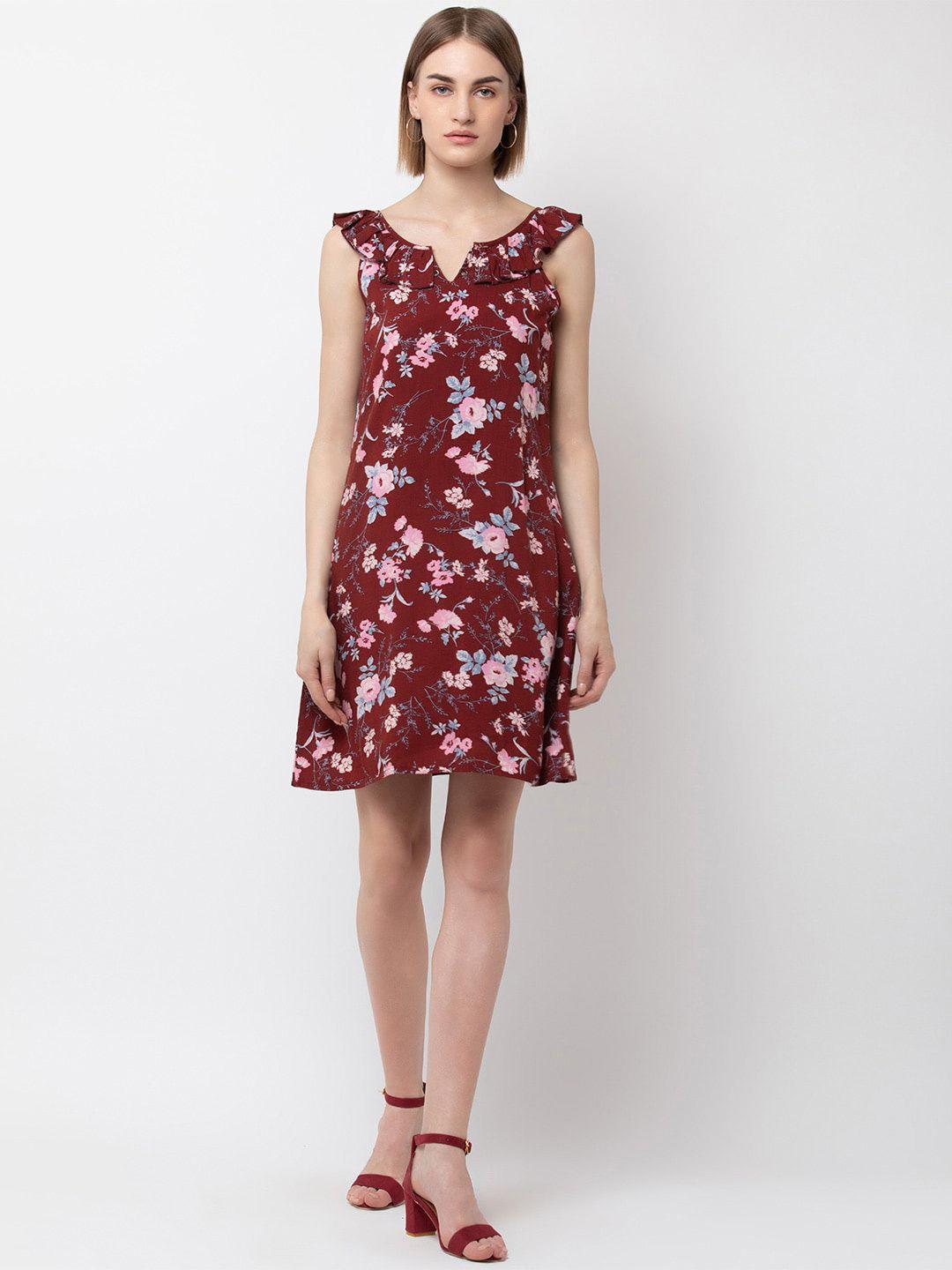 dodo & moa brown & pink floral a-line dress