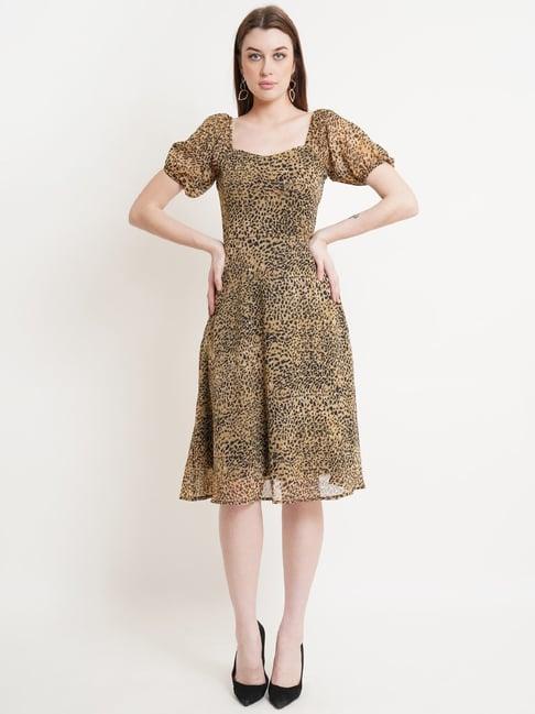 dodo & moa brown printed a-line dress