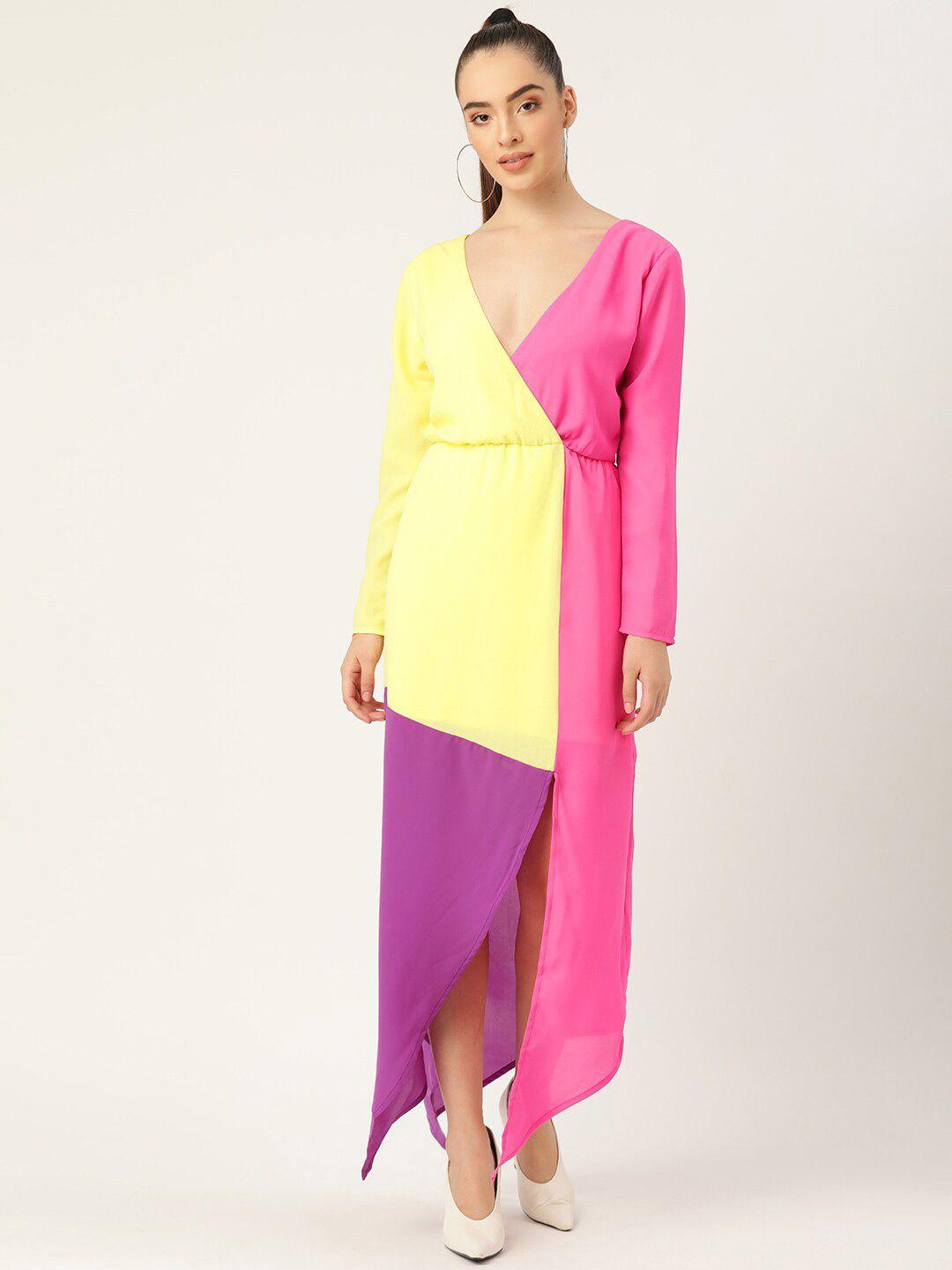 dodo & moa colourblocked v-neck tulip wrap maxi dress