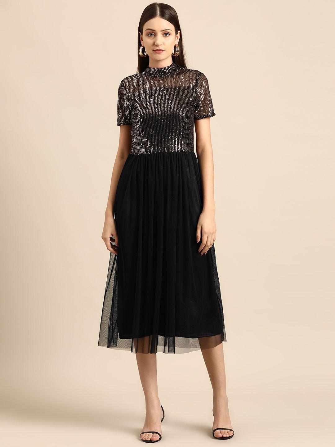 dodo & moa embellished net fit & flare midi dress