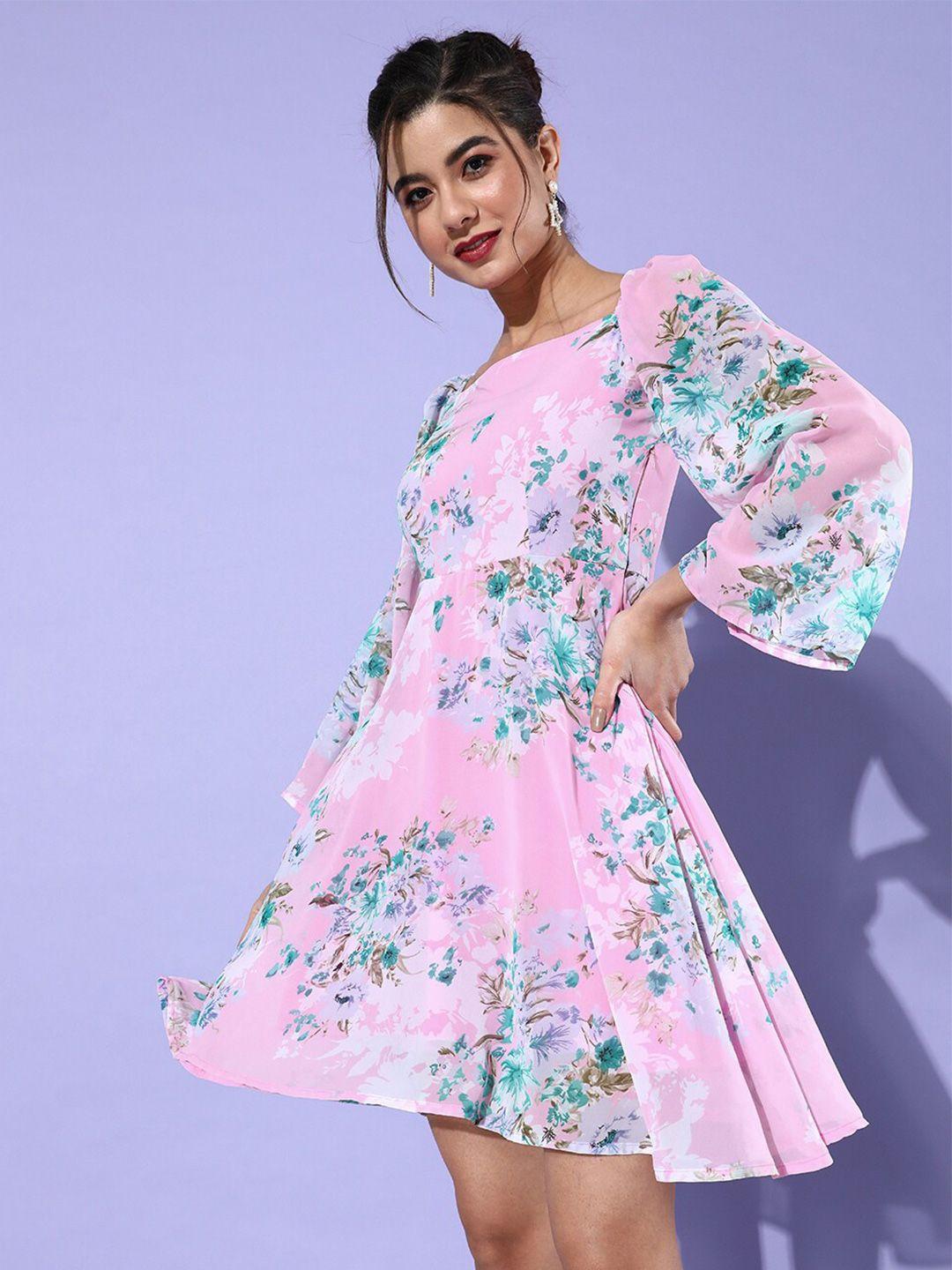 dodo & moa flared sleeve floral georgette dress