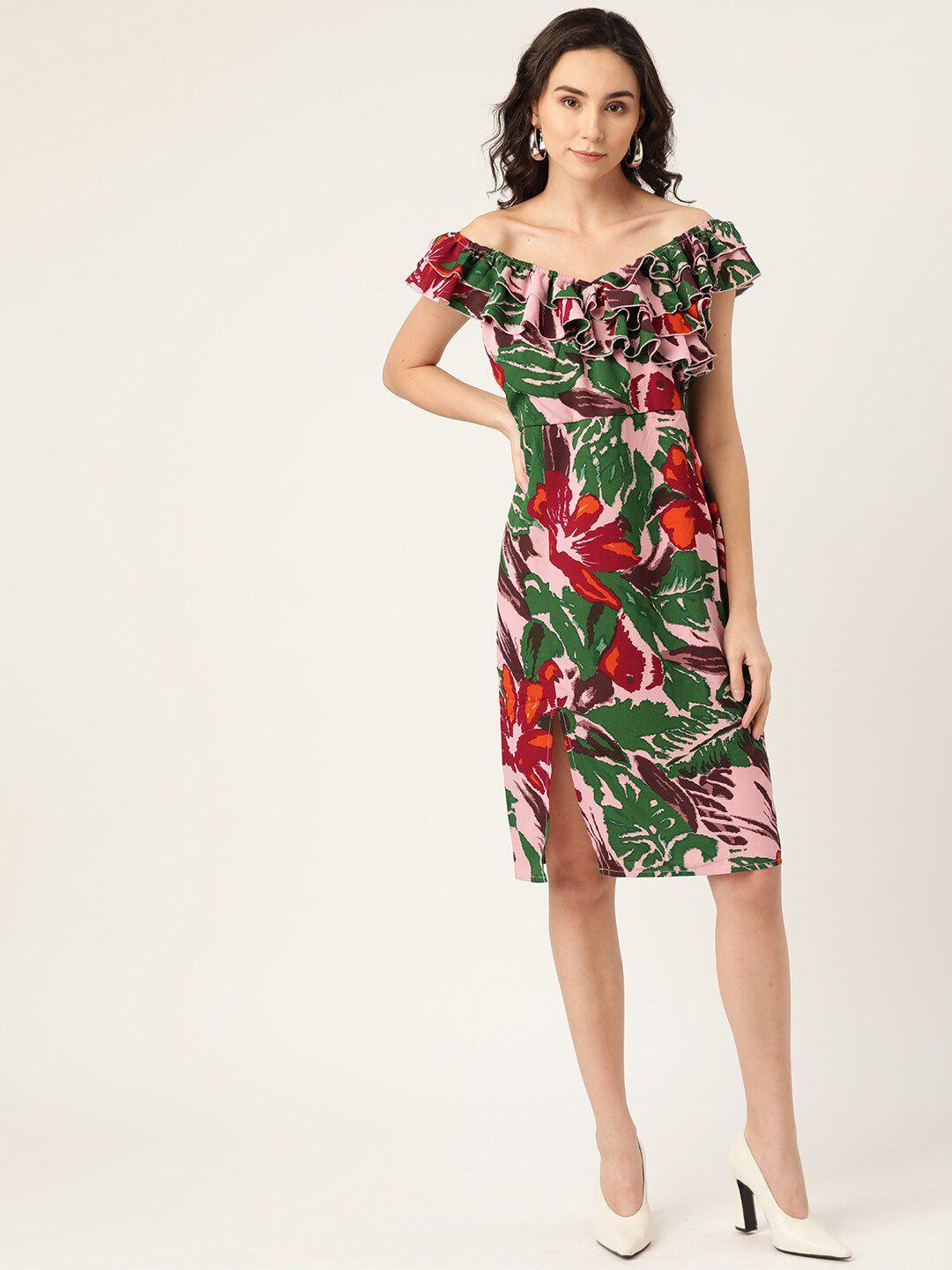 dodo & moa floral off-shoulder georgette sheath dress