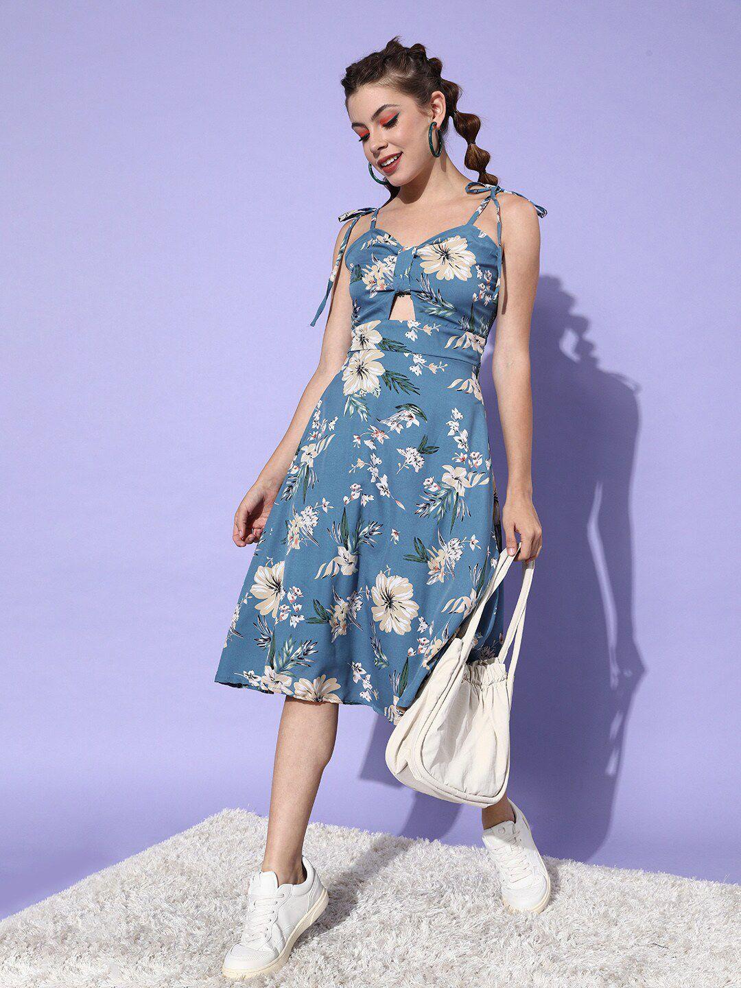 dodo & moa floral printed crepe cut-outs a-line midi dress