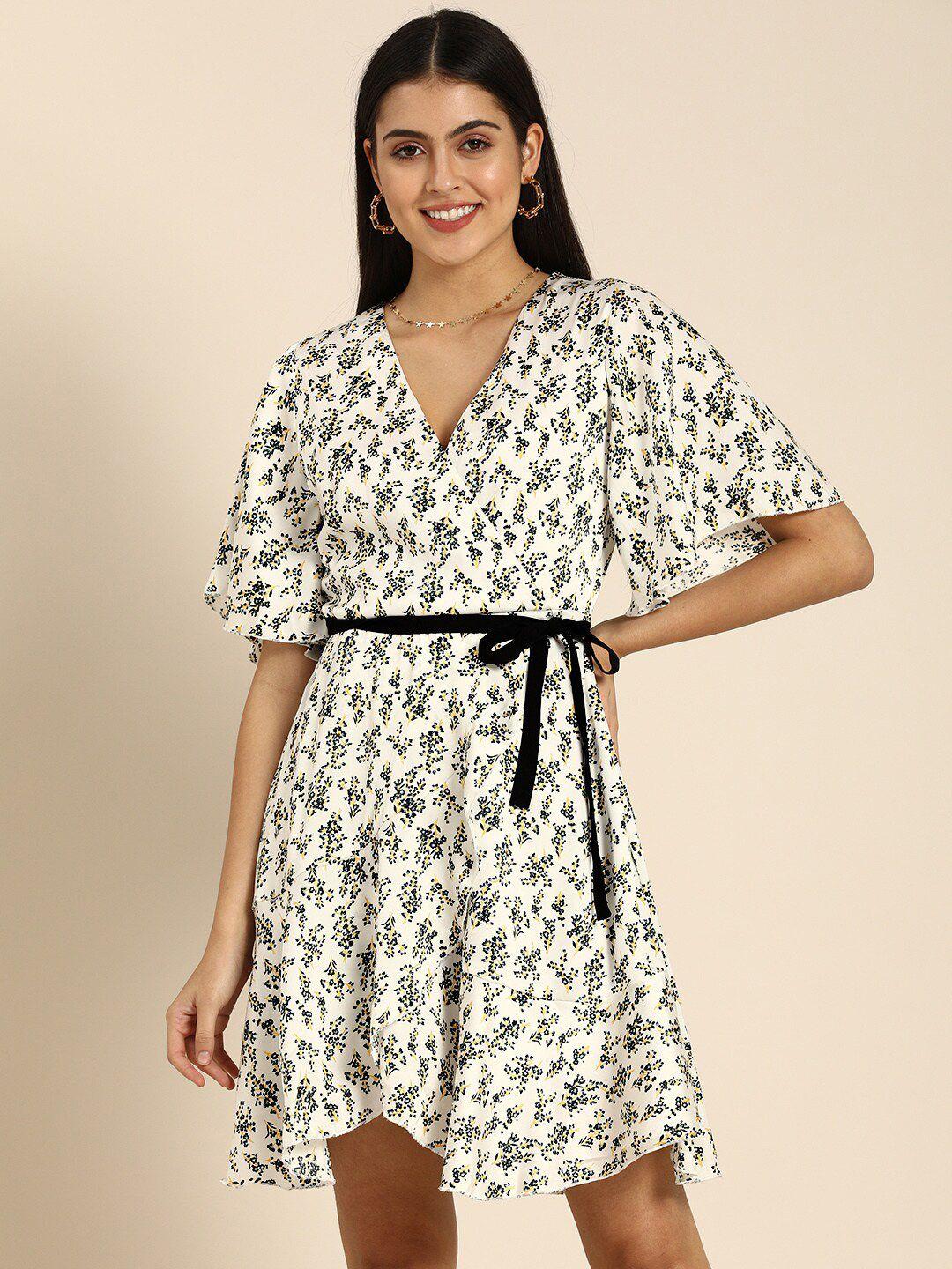 dodo & moa floral printed flared sleeves wrap dress