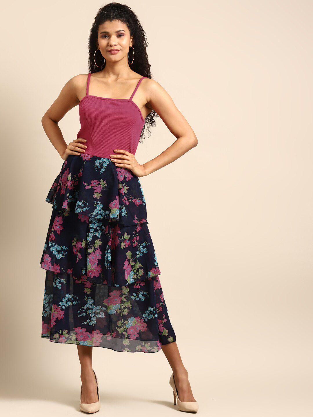 dodo & moa floral printed layered fit & flare midi dress