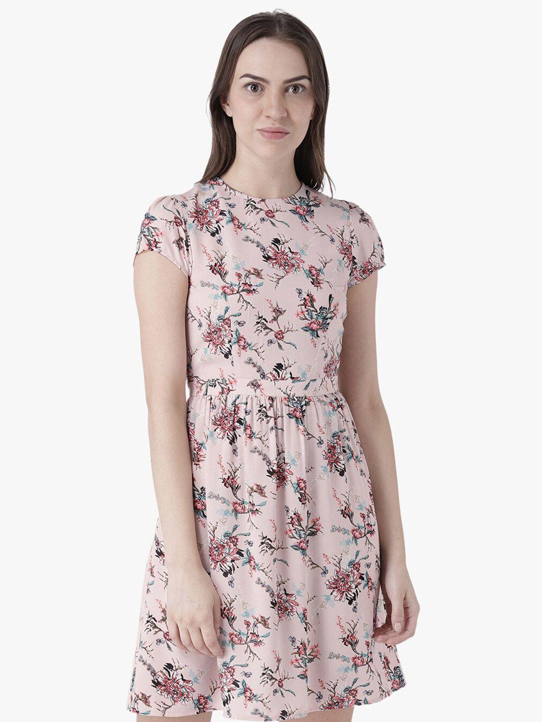 dodo & moa floral printed round neck cap sleeves fit & flare dress