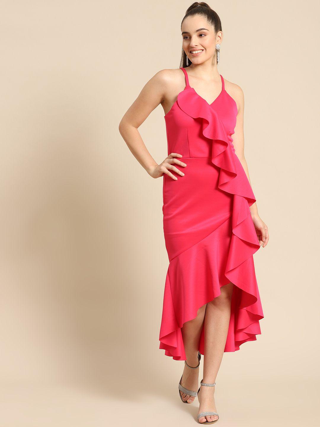 dodo & moa fuchsia solid scuba maxi dress