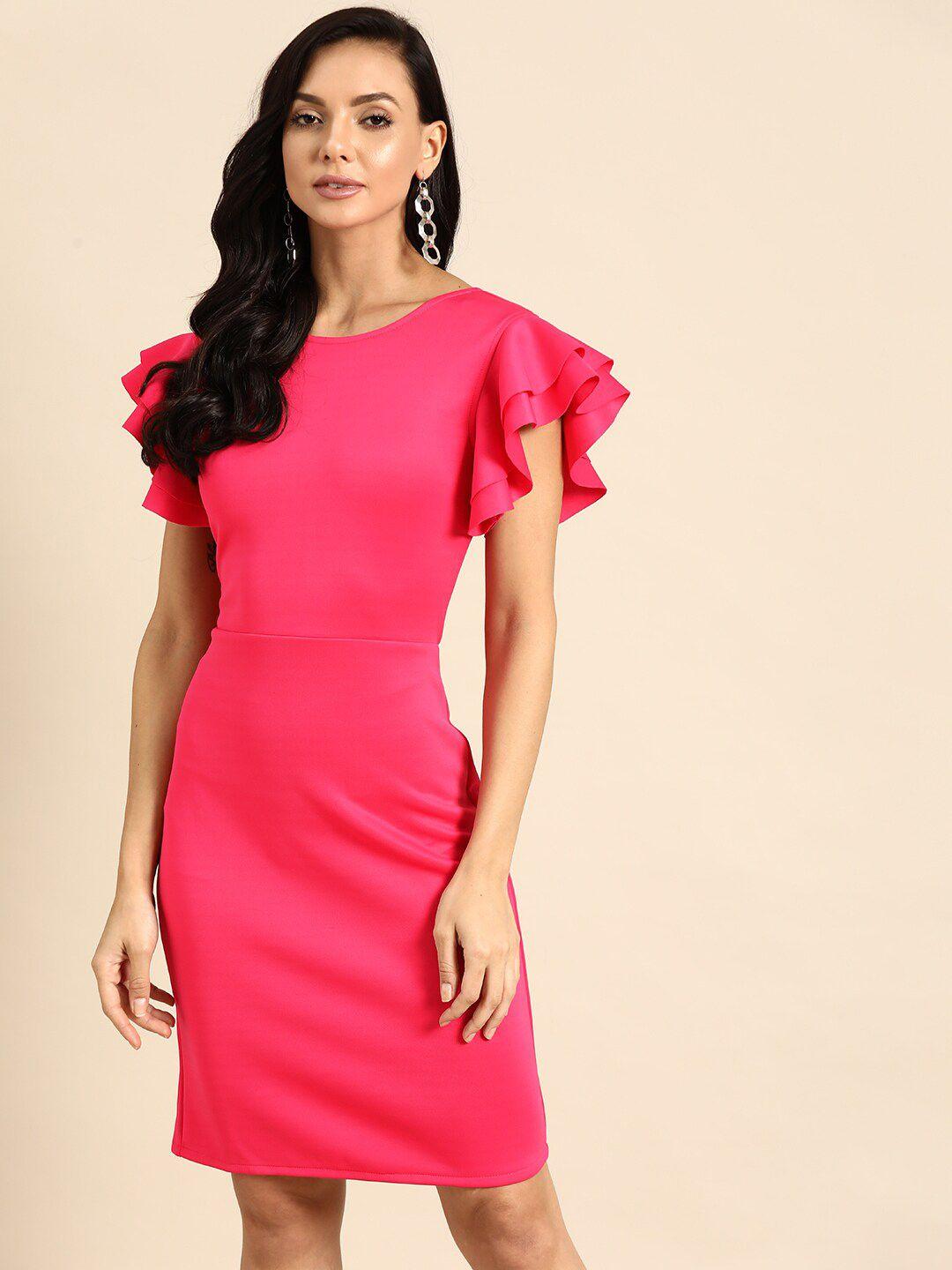 dodo & moa fuchsia solid scuba sheath dress