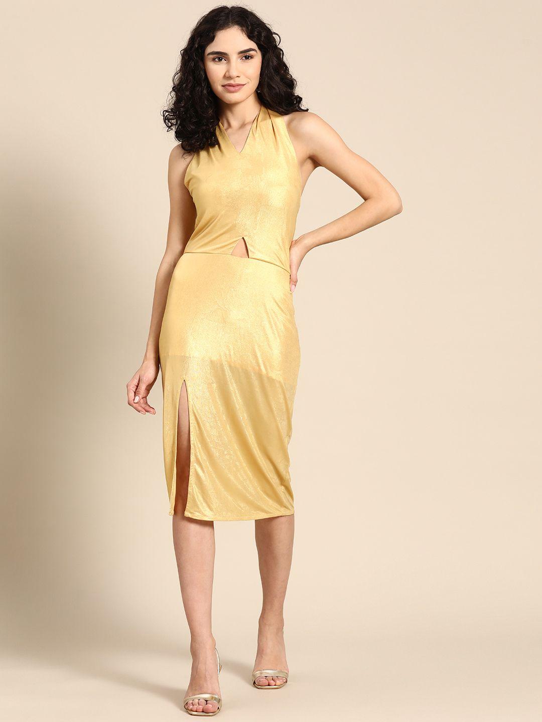 dodo & moa gold-toned bodycon midi dress