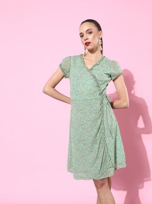 dodo & moa green floral print wrap dress