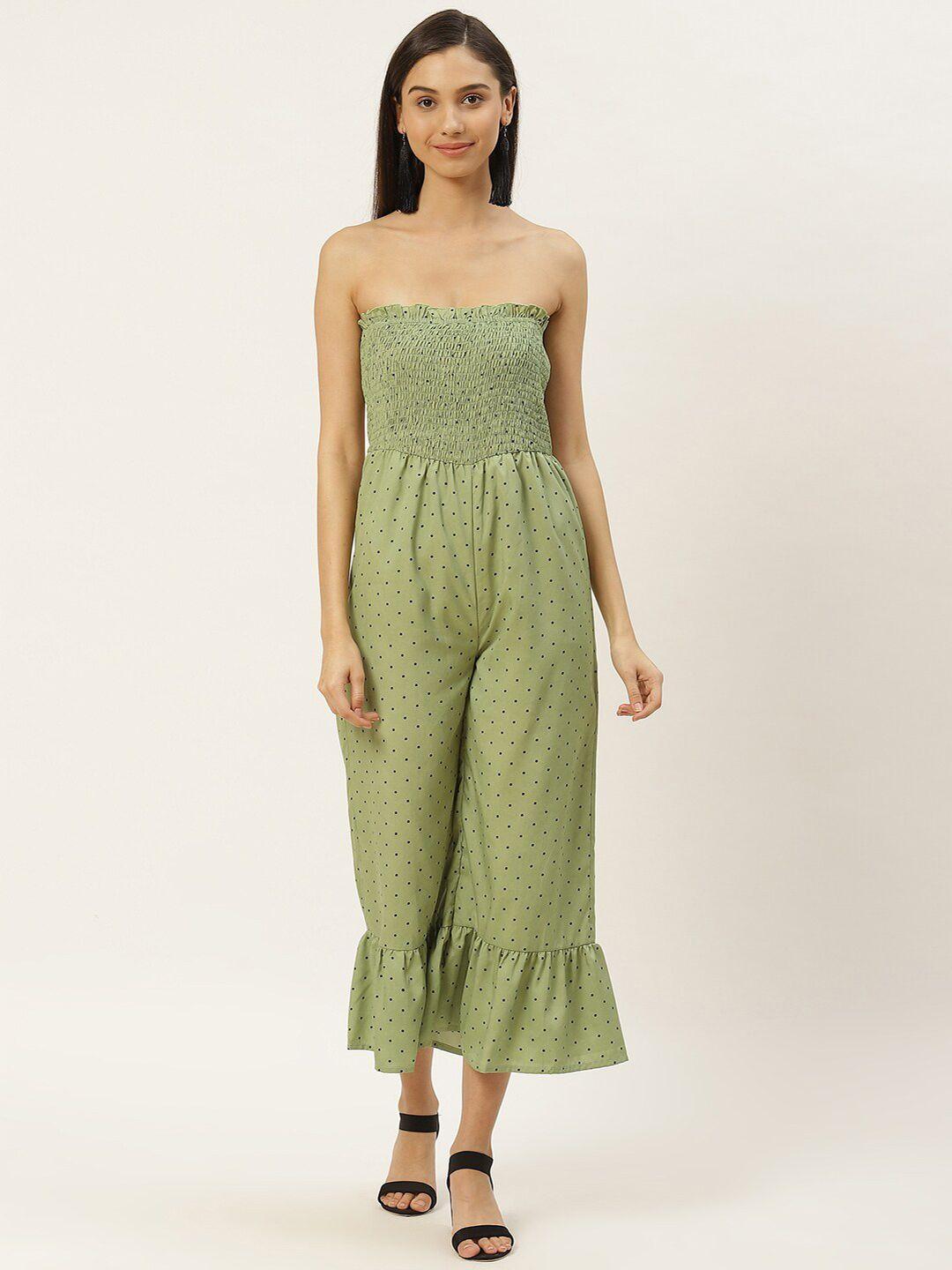 dodo & moa green off-shoulder printed basic jumpsuit with ruffles