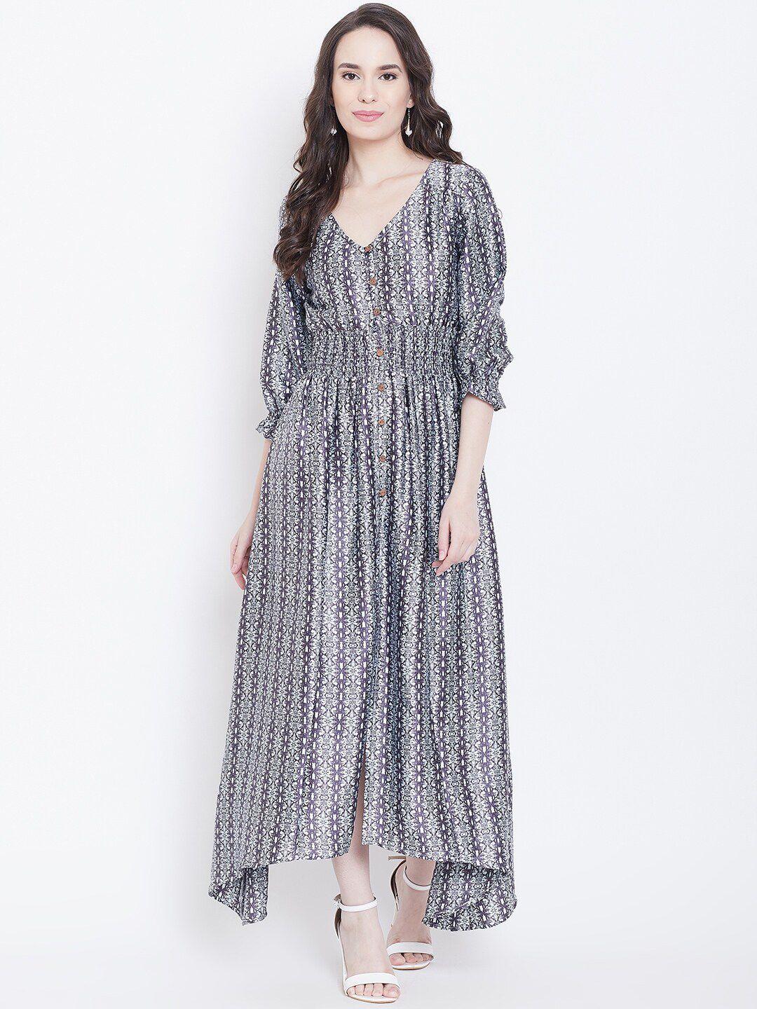 dodo & moa grey ethnic motifs satin maxi dress