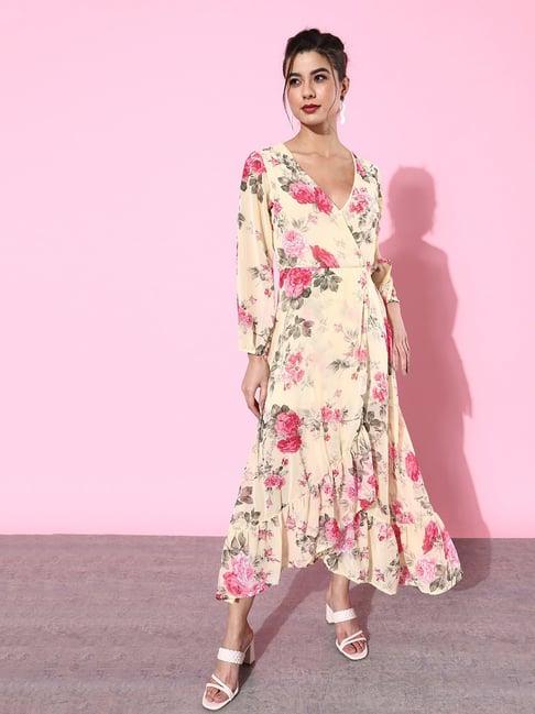 dodo & moa light yellow floral print high-low dress