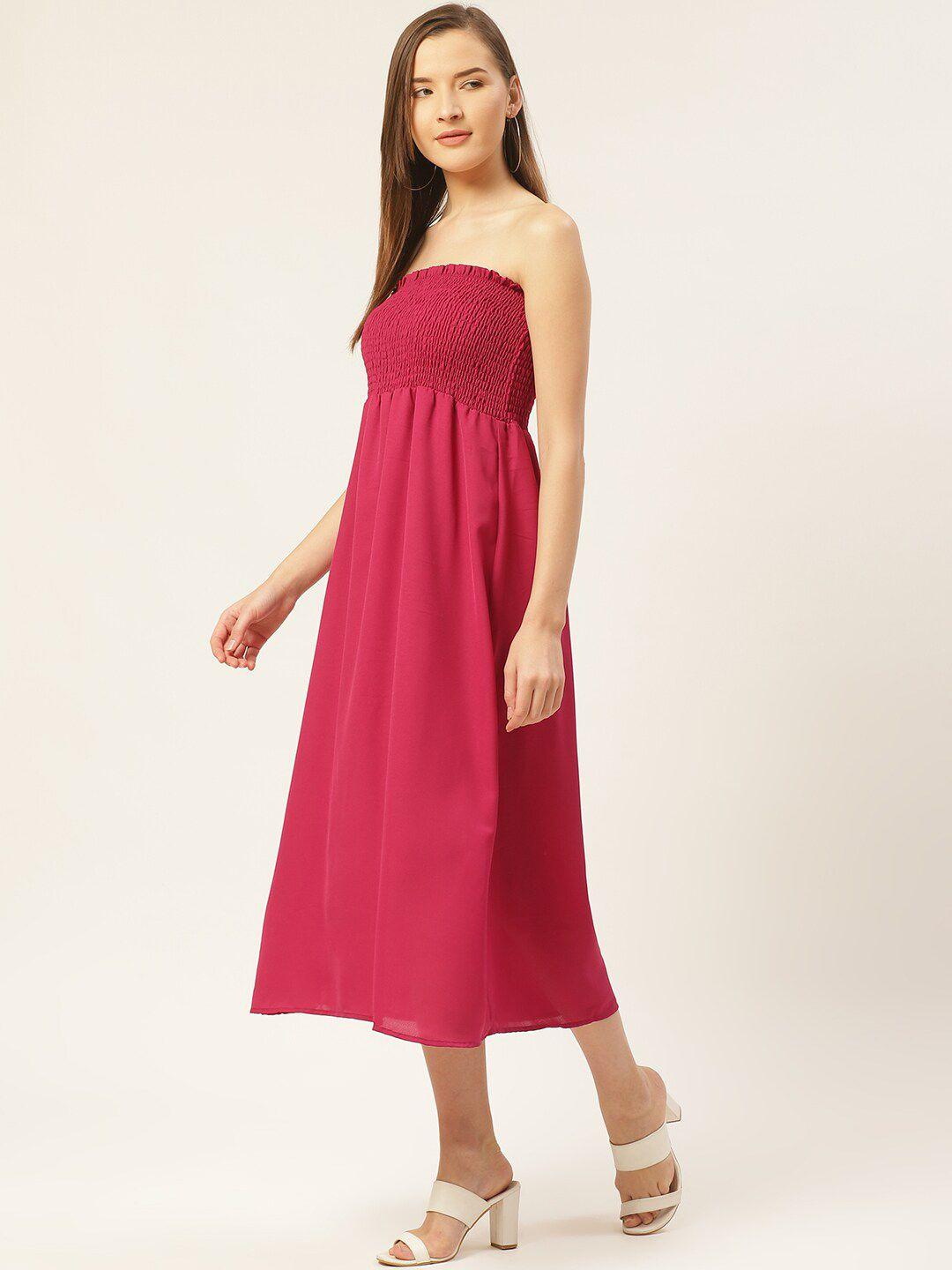 dodo & moa magenta off-shoulder crepe smocked a-line midi dress