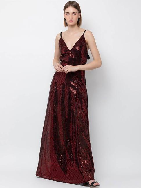 dodo & moa maroon embellished maxi dress