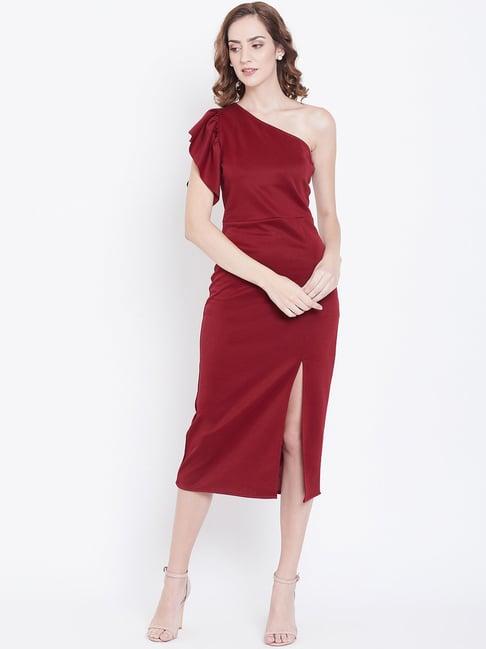 dodo & moa maroon one-shoulder dress