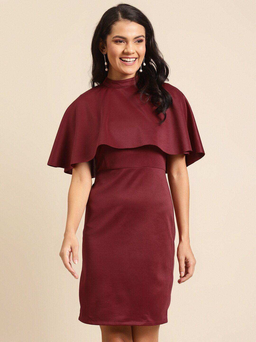 dodo & moa maroon scuba layered sheath dress