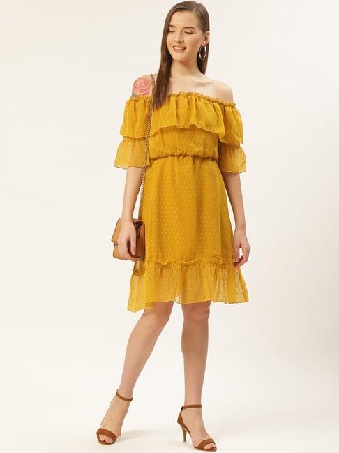 dodo & moa mustard self pattern blouson dress