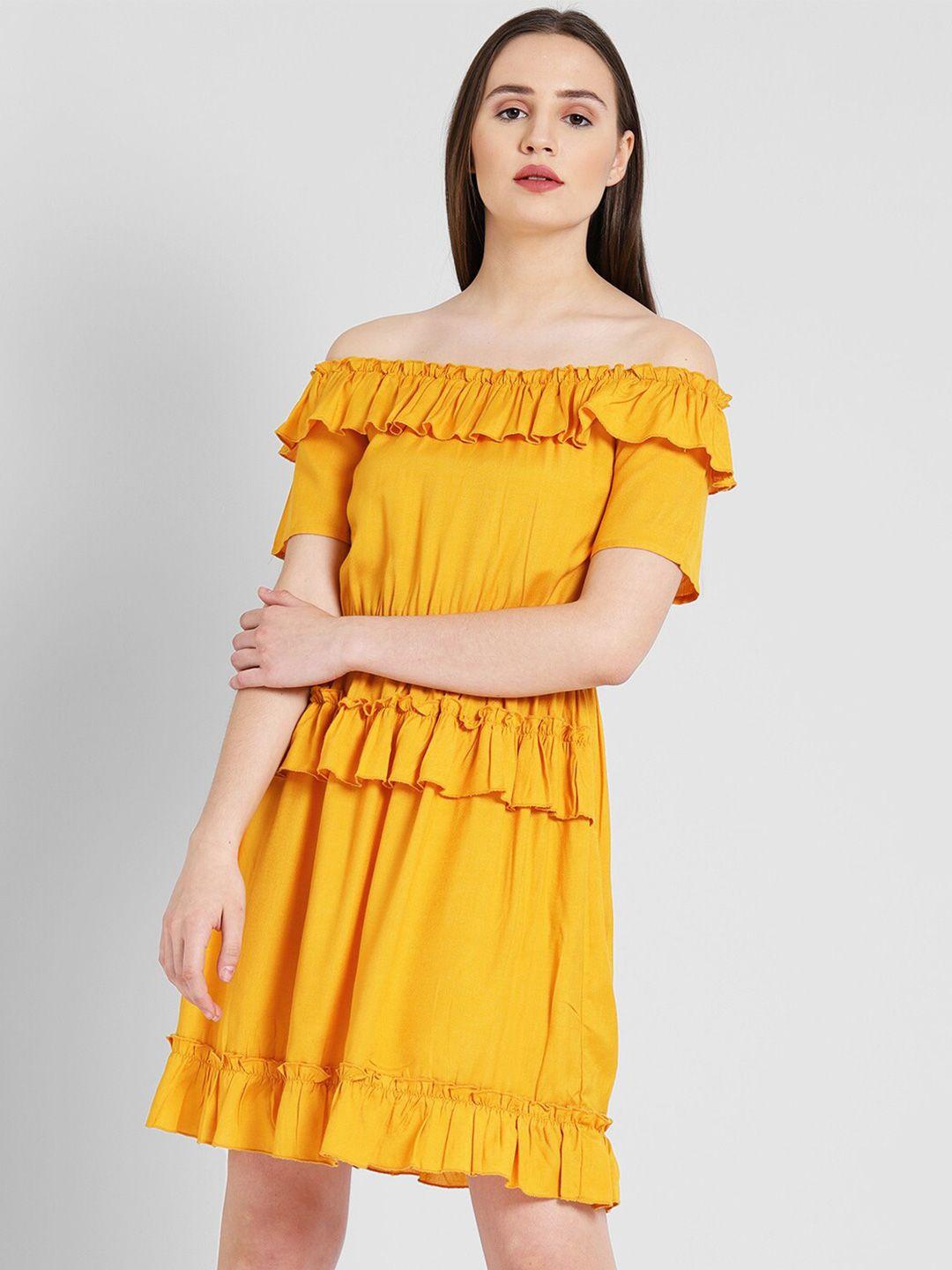 dodo & moa mustard yellow off-shoulder dress