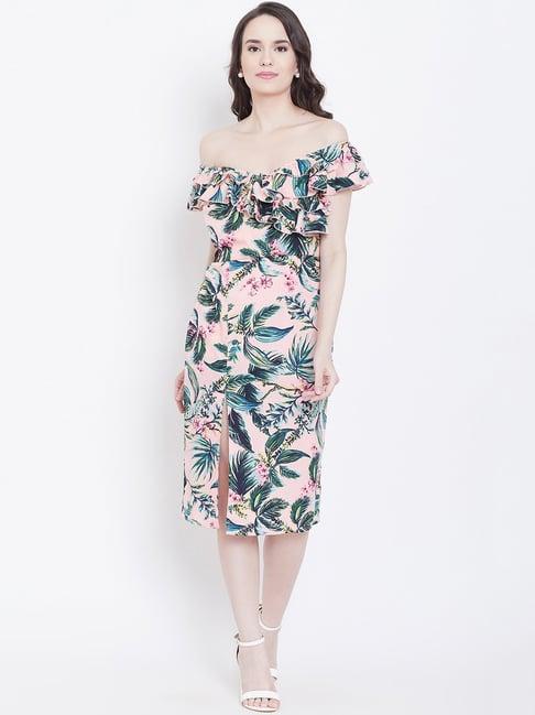 dodo & moa peach & green floral print shift dress