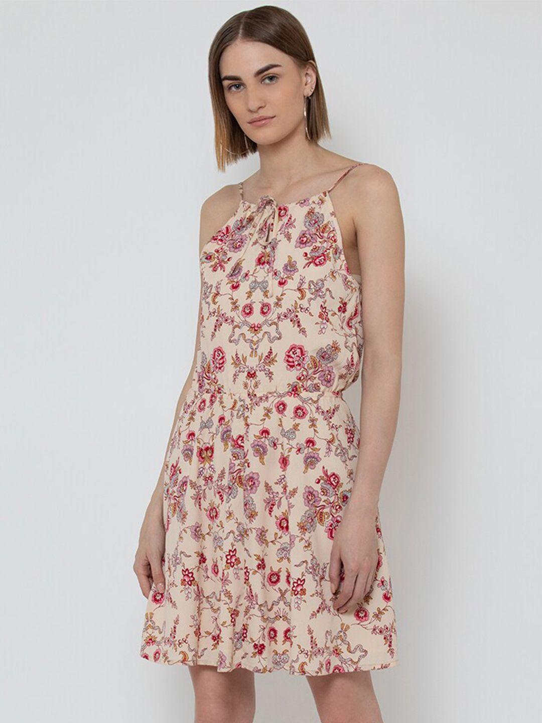 dodo & moa peach & red floral crepe dress