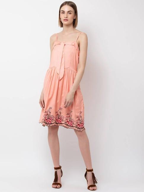 dodo & moa peach floral print fit & flare dress