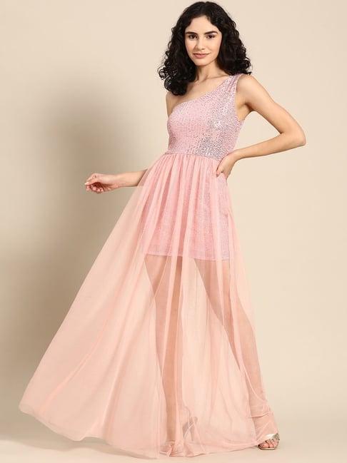 dodo & moa pink embellished one-shoulder dress