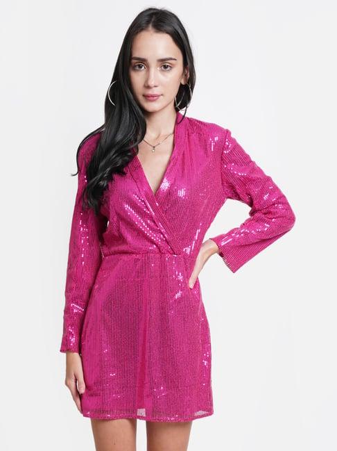 dodo & moa pink embellished wrap dress