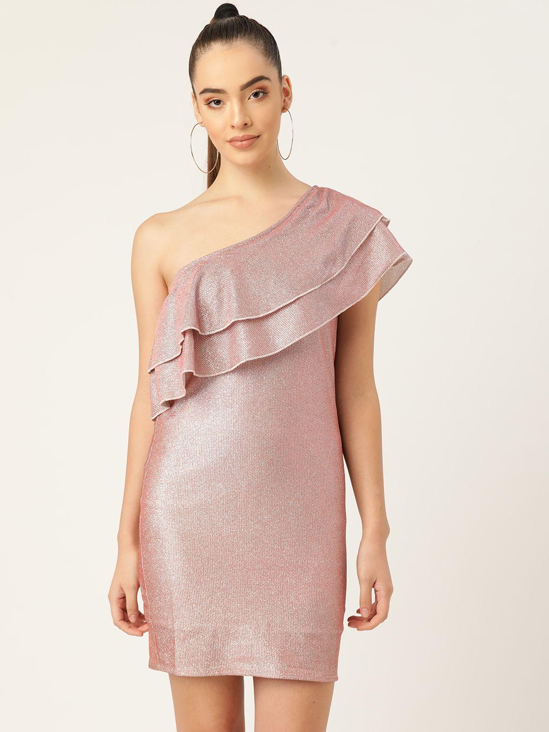 dodo & moa pink one shoulder layered bodycon dress