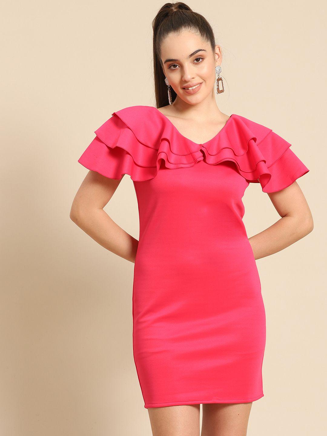 dodo & moa pink ruffled sheath dress with flutter sleeves