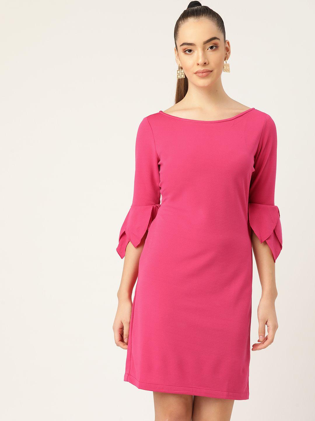 dodo & moa pink self design crepe sheath dress