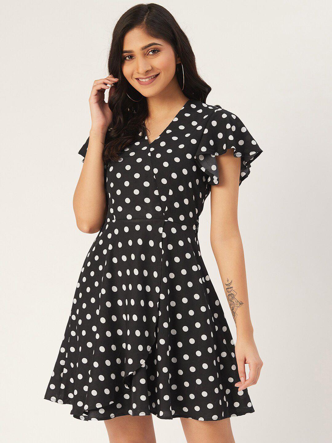 dodo & moa polka dots printed flutter sleeves fit & flare dress