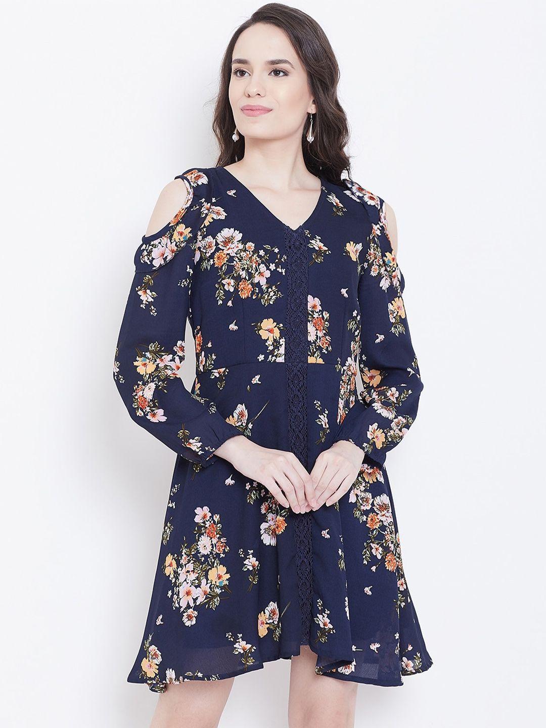 dodo & moa printed floral v-neck fit and flare dress