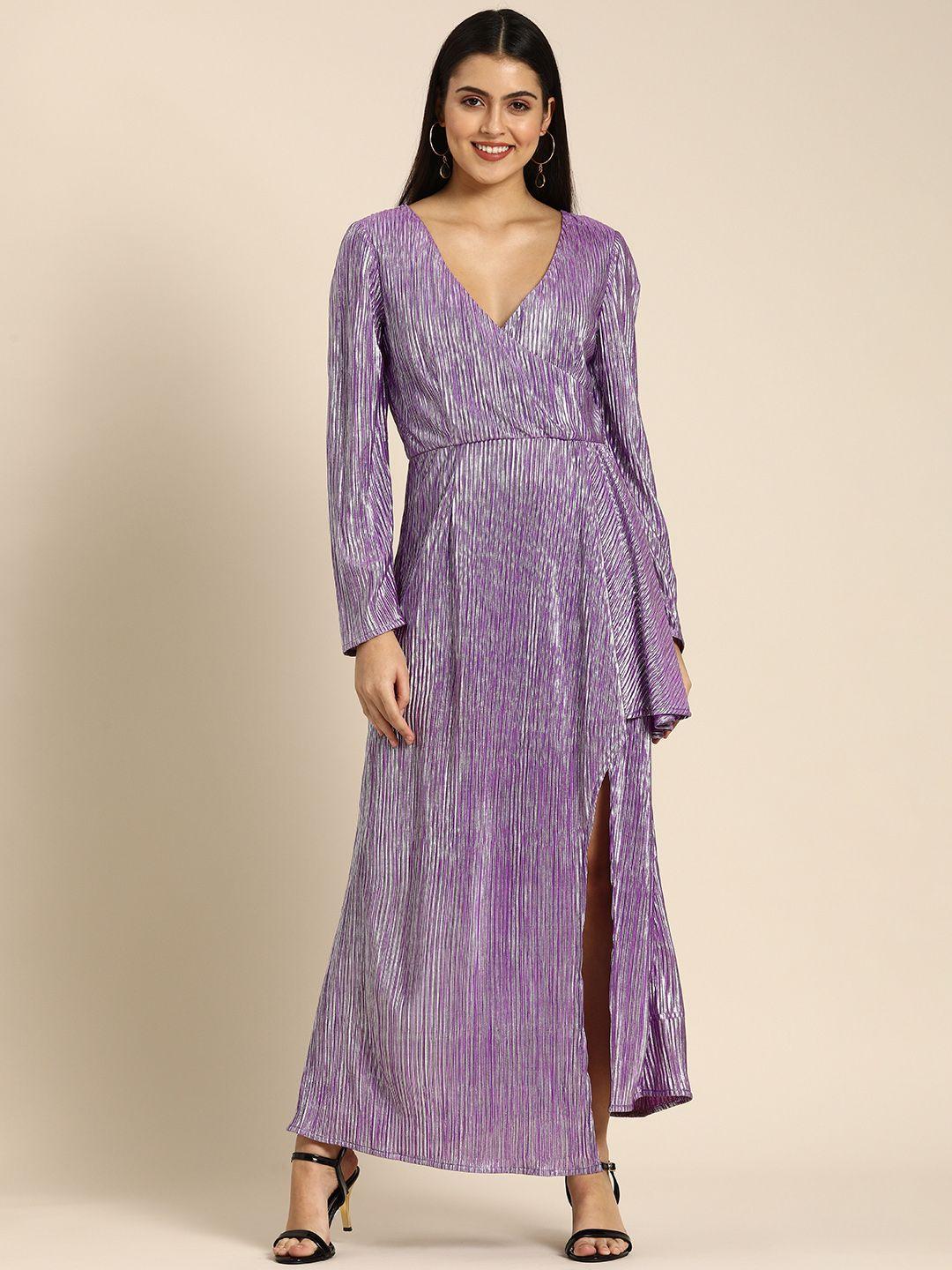 dodo & moa purple & silver striped maxi dress