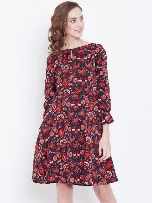 dodo & moa red & navy printed a-line dress