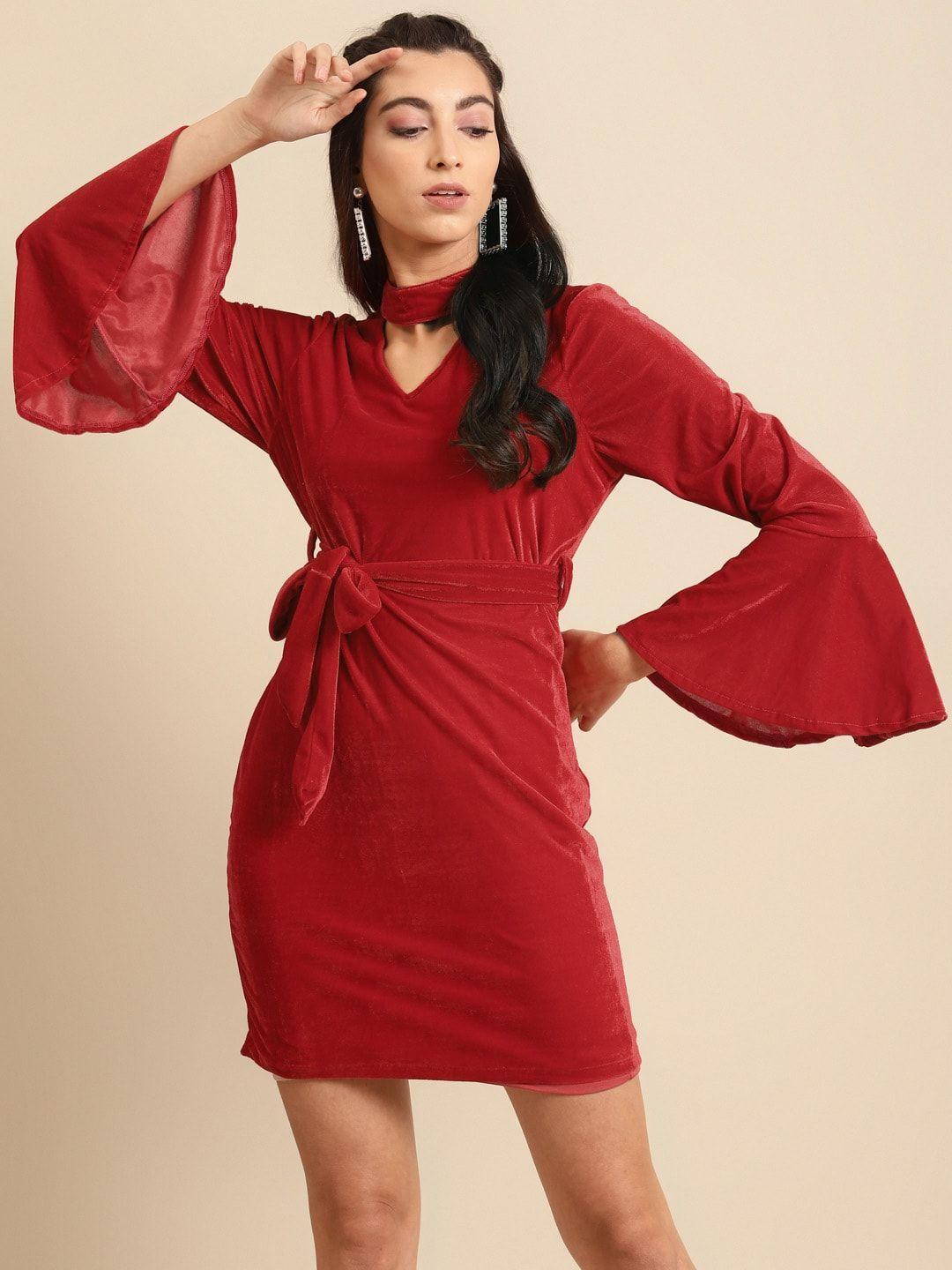 dodo & moa red choker neck sheath mini dress