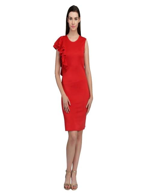 dodo & moa red slim fit bodycon dress