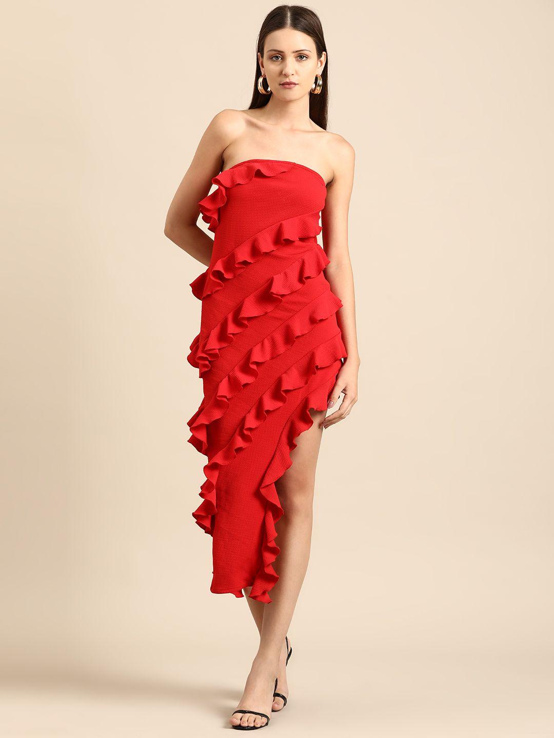 dodo & moa ruffled scuba a-line midi dress