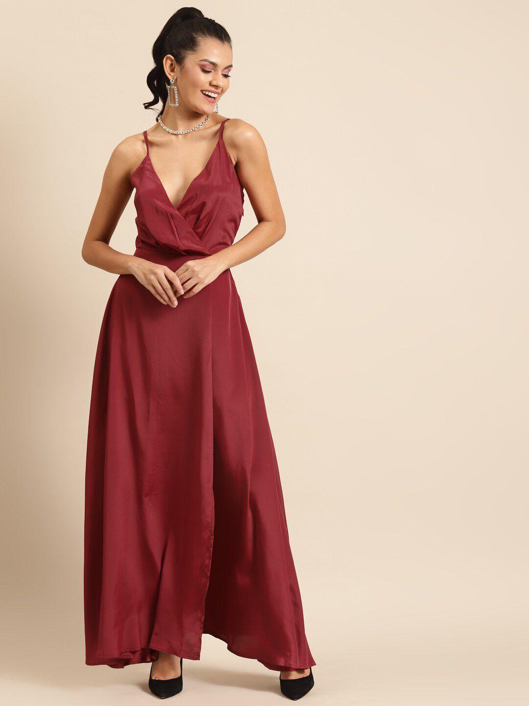 dodo & moa shoulder straps satin maxi wrap dress