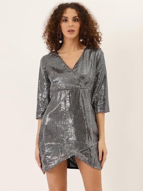 dodo & moa silver & black embellished wrap dress