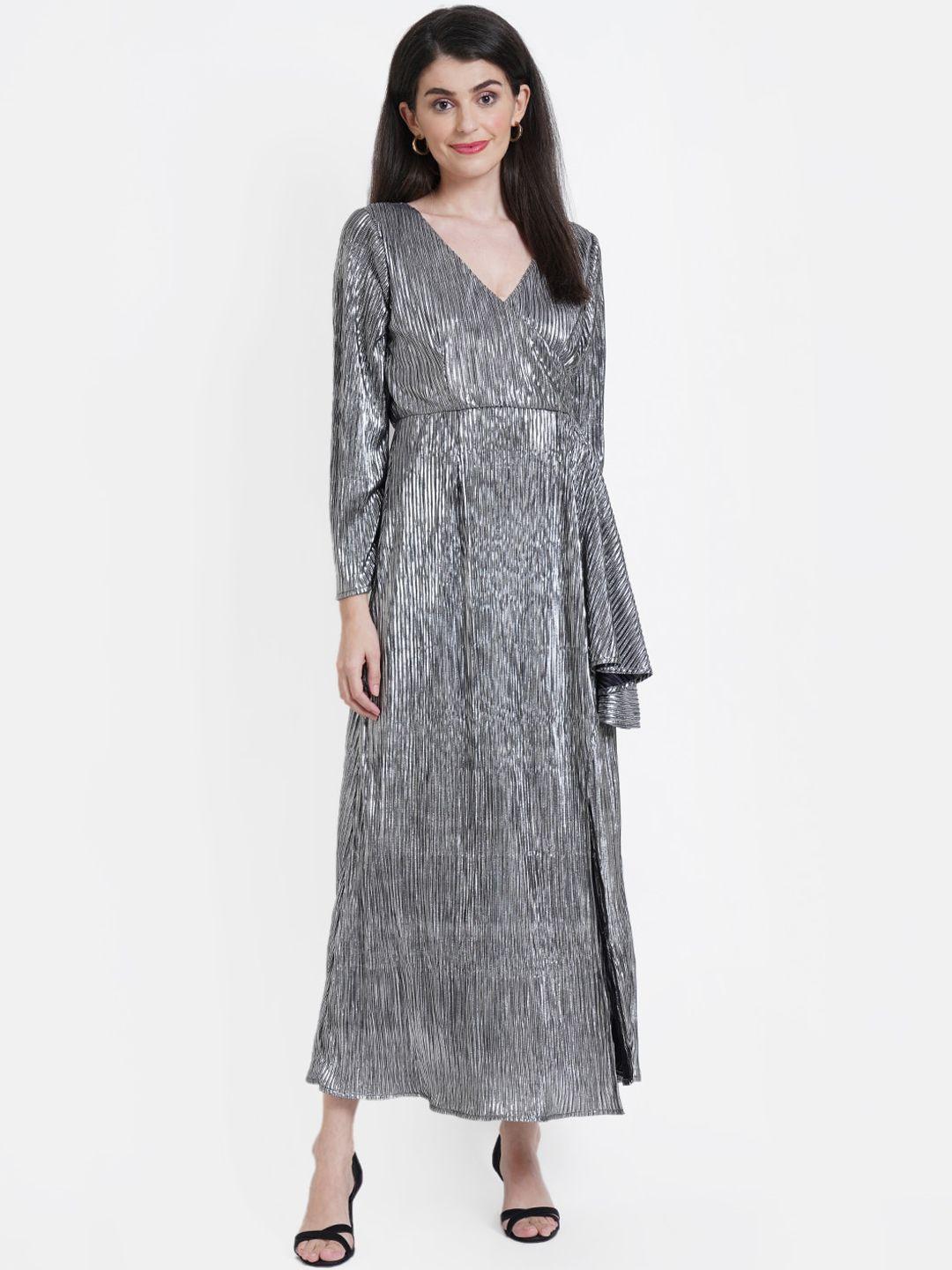 dodo & moa silver pleated maxi dress with side knot details