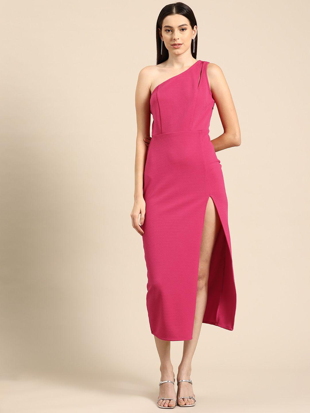 dodo & moa solid one shoulder sheath midi dress