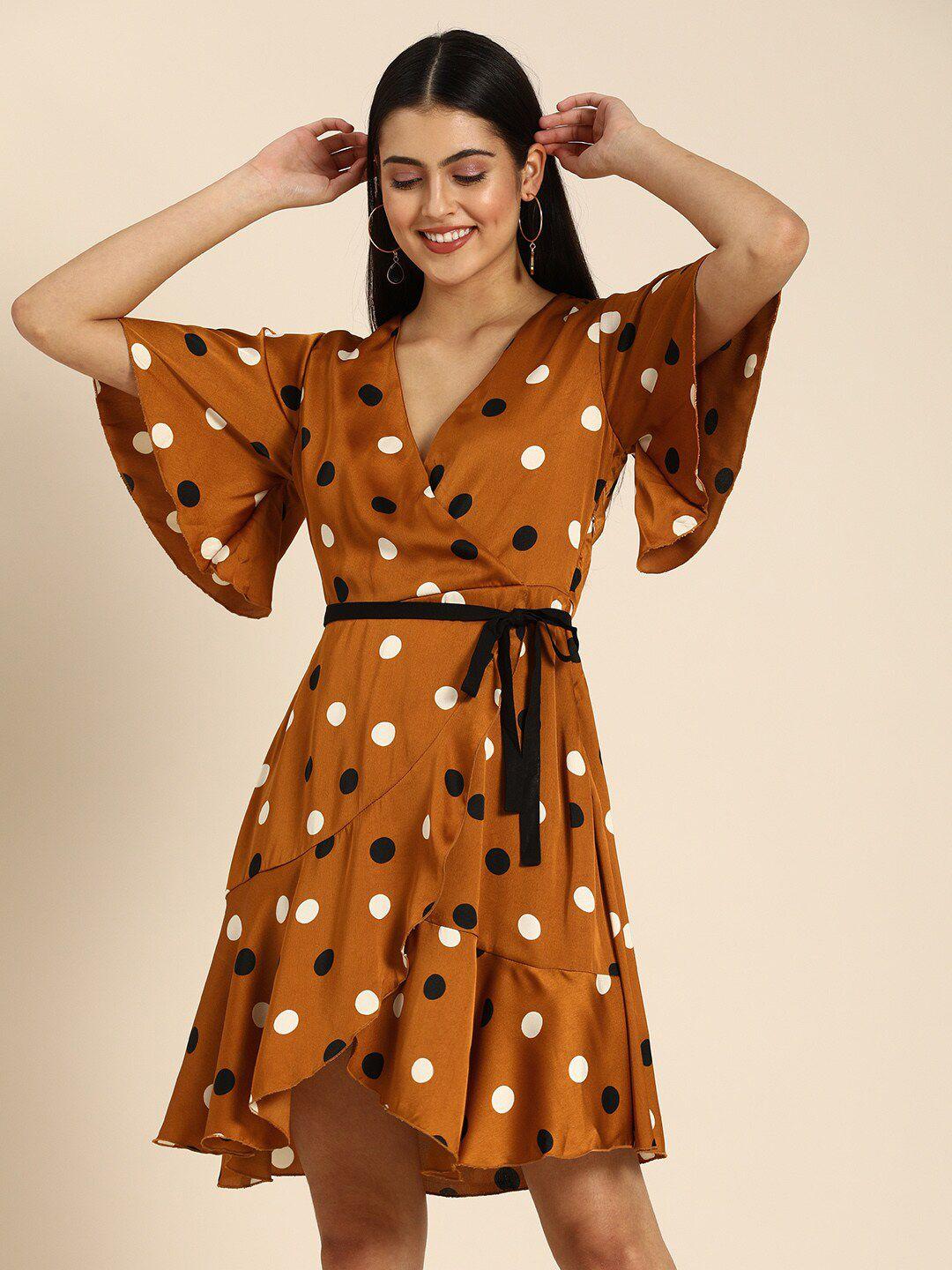 dodo & moa v-neck polka dot printed wrap dress