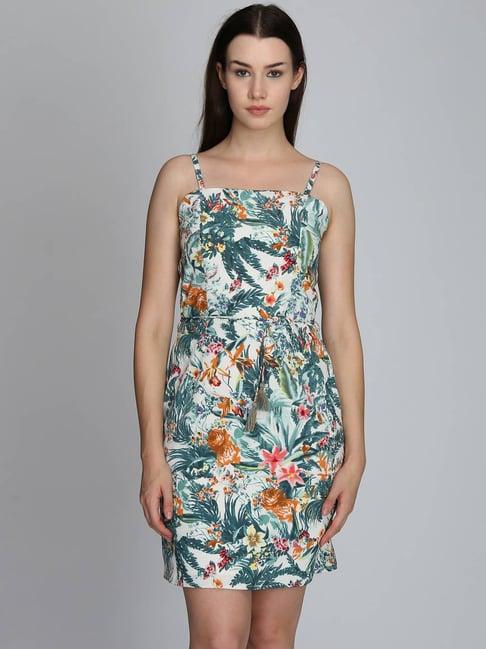 dodo & moa white & green floral print wrap dress