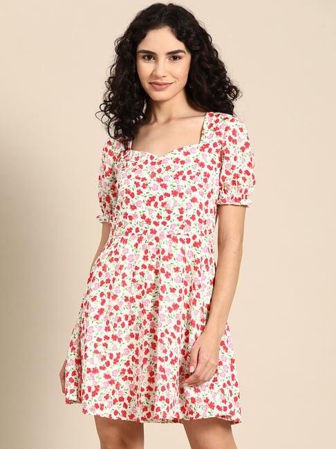 dodo & moa white & pink floral print skater dress