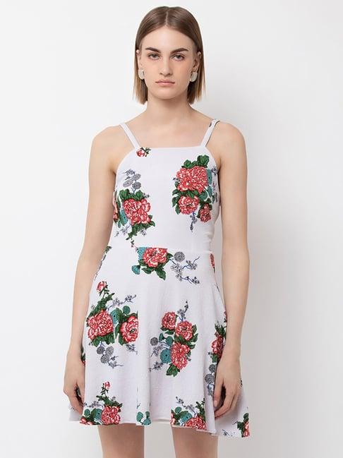 dodo & moa white floral print fit & flare dress